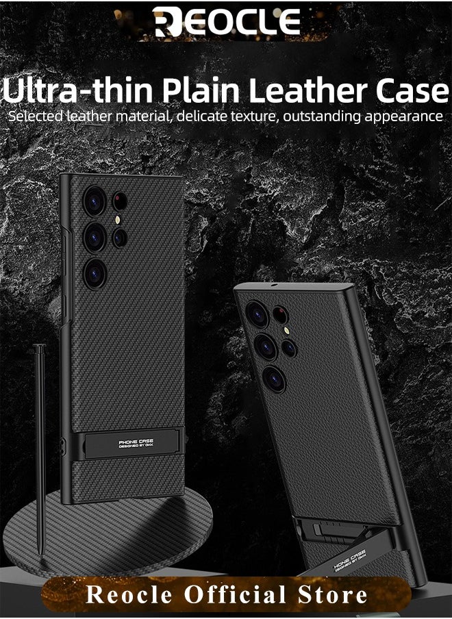 Samsung Galaxy S23 Serious Case with Kickstand Ultra-thin Plain Leather Anti-fall Mobile Phone Case for Galaxy S23 Series