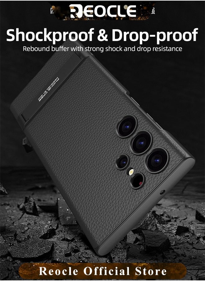 Samsung Galaxy S23 Serious Case with Kickstand Ultra-thin Plain Leather Anti-fall Mobile Phone Case for Galaxy S23 Series