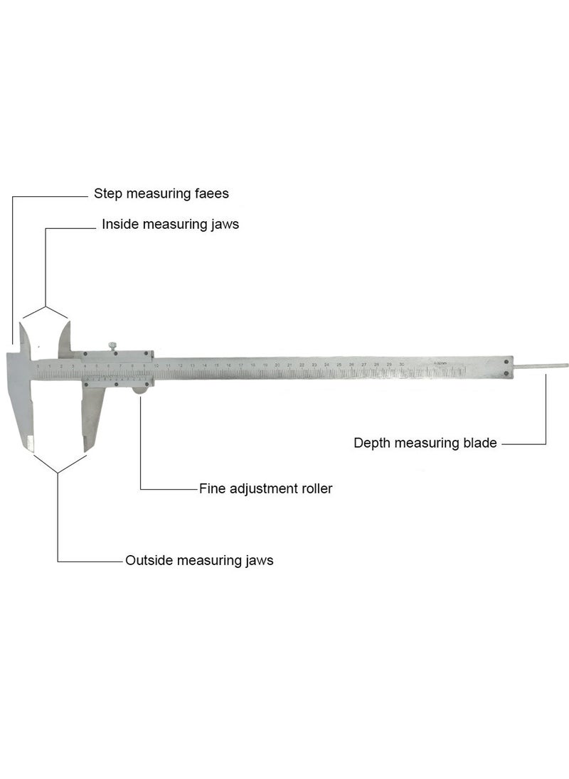 DEFAONS - DEFAONS 0-300mm Vernier Caliper – High Precision Carbon Steel Measuring Tool with Laser Engraved Scale, Fine Adjustment Roller, Fixed Thumb Rest, Multi-Function Measurement for External, Internal, Depth, and Step Dimensions - Image 1