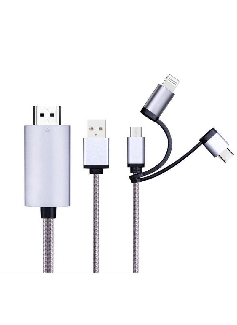 Generic - 3 in 1 HDMI Cable Adapter 1080P USB/Type-C to HDMI Adapter Mirror Mobile Phone Screen to TV/Projector/Monitor Compatible with Phone 13/12/11/S8/9/Note/8/9 and More - Image 1