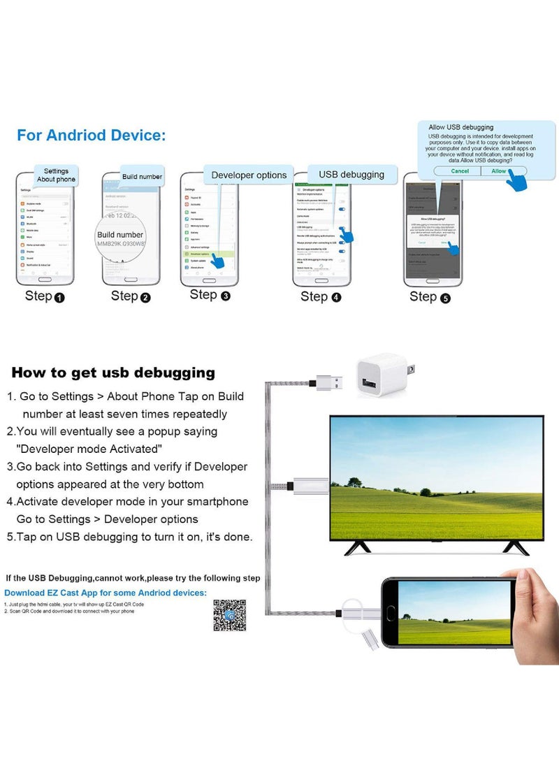Generic - 3 in 1 HDMI Cable Adapter 1080P USB/Type-C to HDMI Adapter Mirror Mobile Phone Screen to TV/Projector/Monitor Compatible with Phone 13/12/11/S8/9/Note/8/9 and More - Image 1