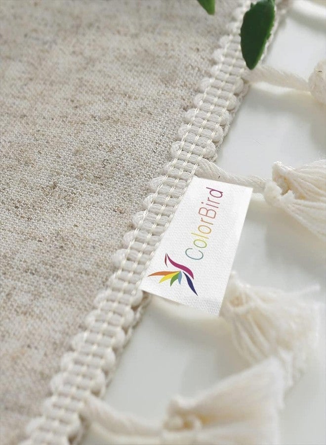 ColorBird Solid Color Tassel Tablecloth Cotton Linen Dust-Proof Shrink-Proof Table Cover for Kitchen Dining Farmhouse Tabletop Decoration (Round, 60 Inch, Neutral) - Image 2
