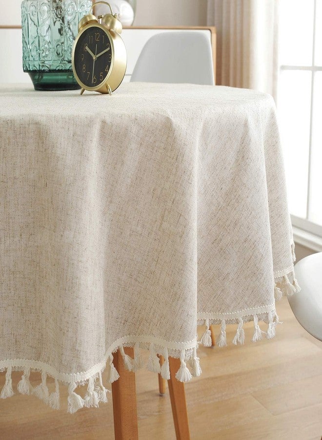 ColorBird Solid Color Tassel Tablecloth Cotton Linen Dust-Proof Shrink-Proof Table Cover for Kitchen Dining Farmhouse Tabletop Decoration (Round, 60 Inch, Neutral) - Image 1