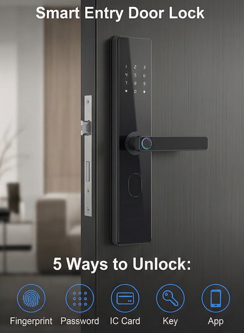 OSSO Smart Lock All-Aluminum Body Tempered Glass Panel Fingerprint Door Lock 5-in-1 Unlock Keyless Entry Smart Door Lock Fingerprint Passcode IC Card Mechanical Key Anti-Peep Password Long Battery 24x240 Lock Body Included - Image 4