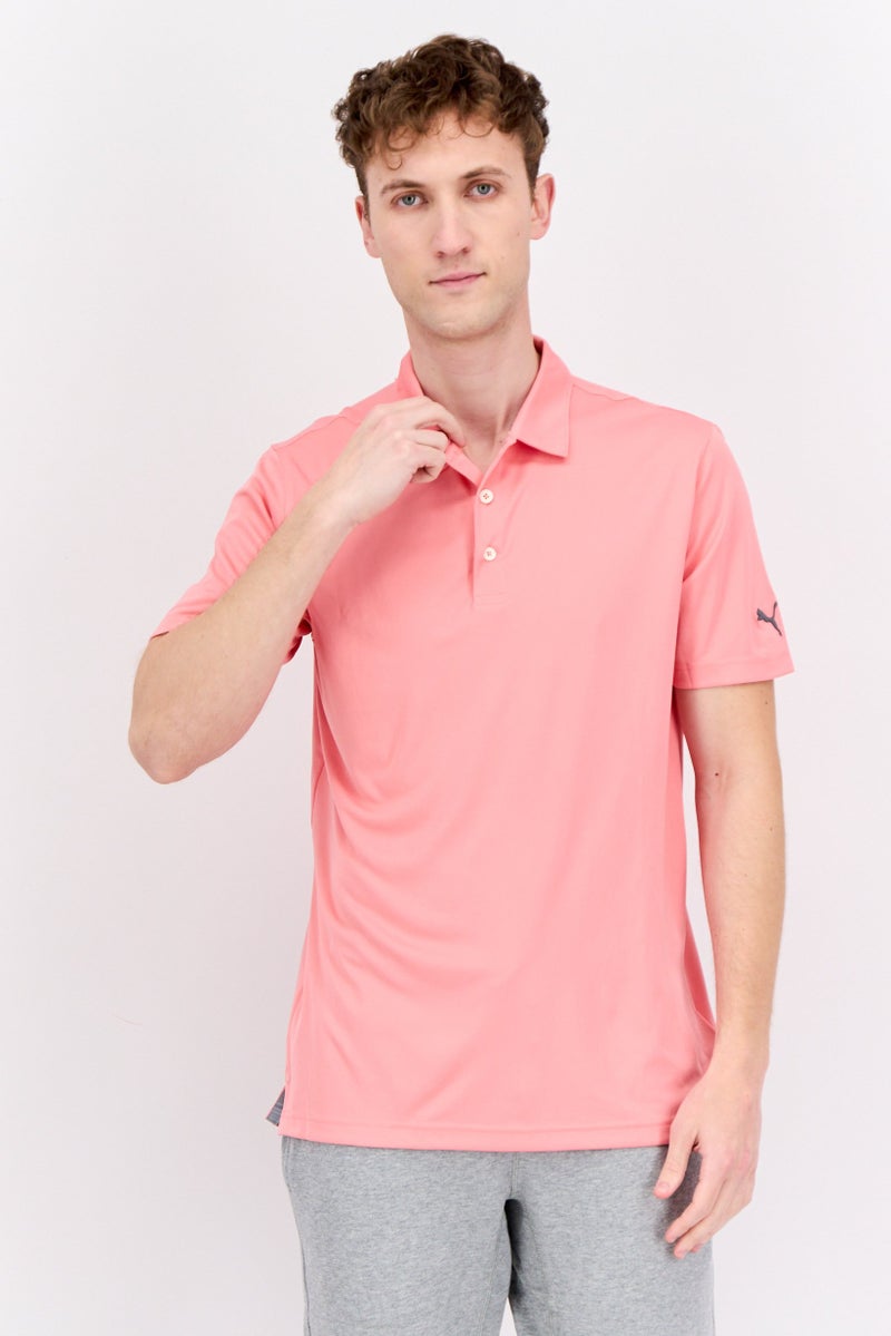 PUMA تي شيرت بولو رياضي للرجال بأكمام قصيرة، لون وردي فلامنغو - Image 1