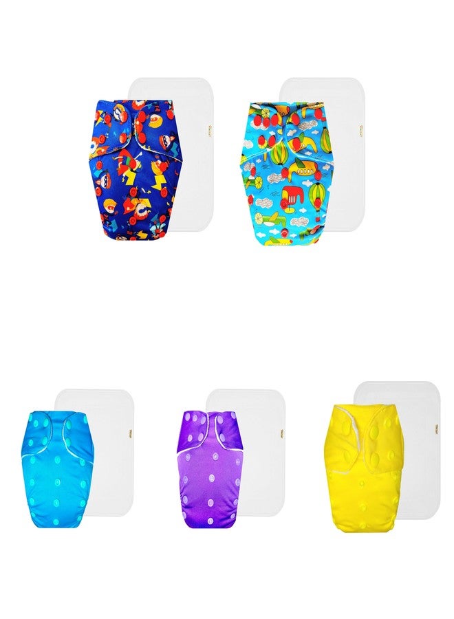 Dumbledo Premium Cloth Diaper with Cotton Insert (Pack of 5) | Soft & Gentle | Reusable & Washable | Quick Dry | Ideal for Toddlers | 3 Months - 3 Years | Unisex Baby - Image 1