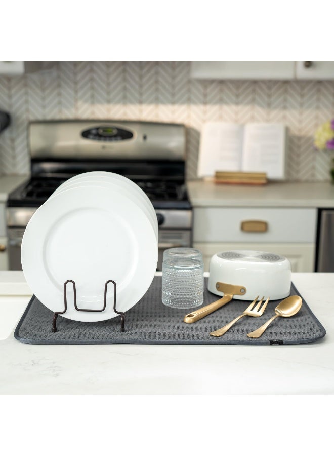 S&T INC. Dish Drying Mat XL, Highly Absorbent Microfiber Kitchen Counter Mat, Dish Drying Pad for Dishes, Utensils, Pots and Pans, Extra Large 18" x 24", Charcoal - Image 4