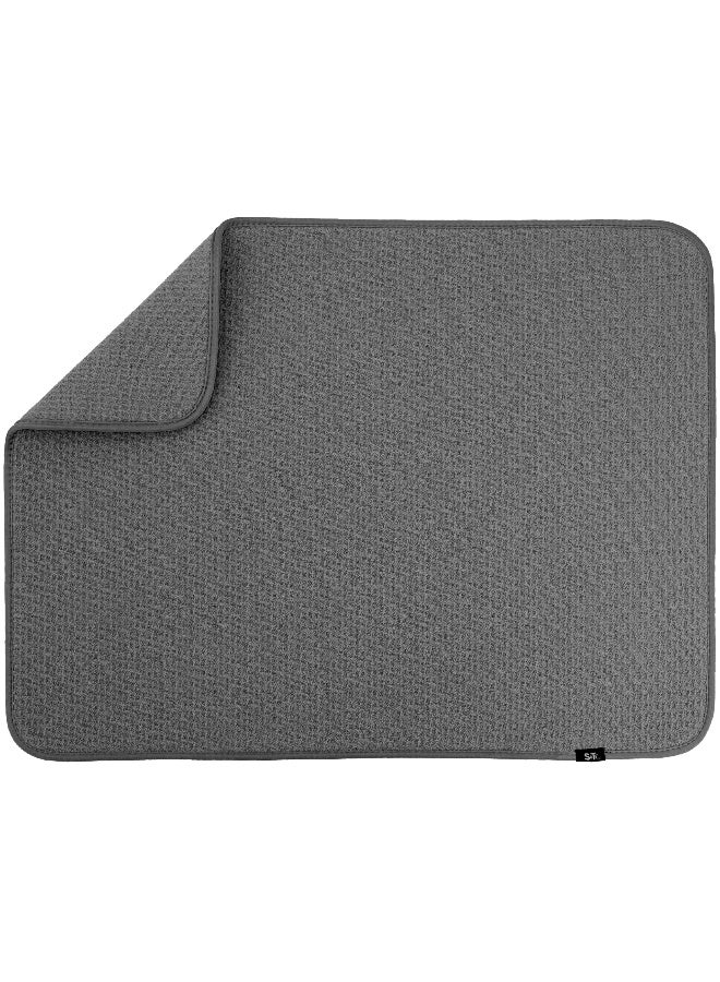 S&T INC. Dish Drying Mat XL, Highly Absorbent Microfiber Kitchen Counter Mat, Dish Drying Pad for Dishes, Utensils, Pots and Pans, Extra Large 18" x 24", Charcoal - Image 1