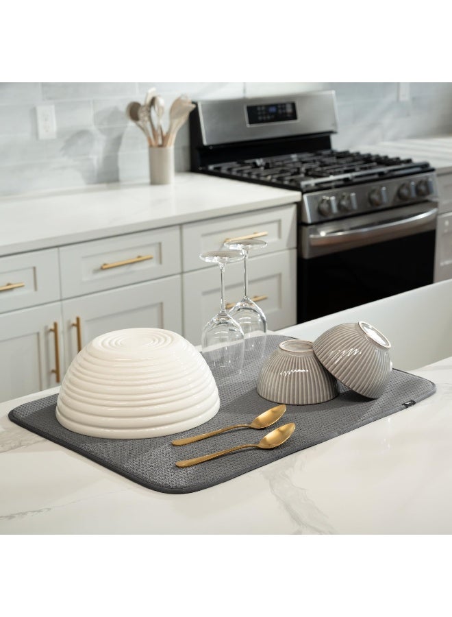 S&T INC. Dish Drying Mat XL, Highly Absorbent Microfiber Kitchen Counter Mat, Dish Drying Pad for Dishes, Utensils, Pots and Pans, Extra Large 18" x 24", Charcoal - Image 2