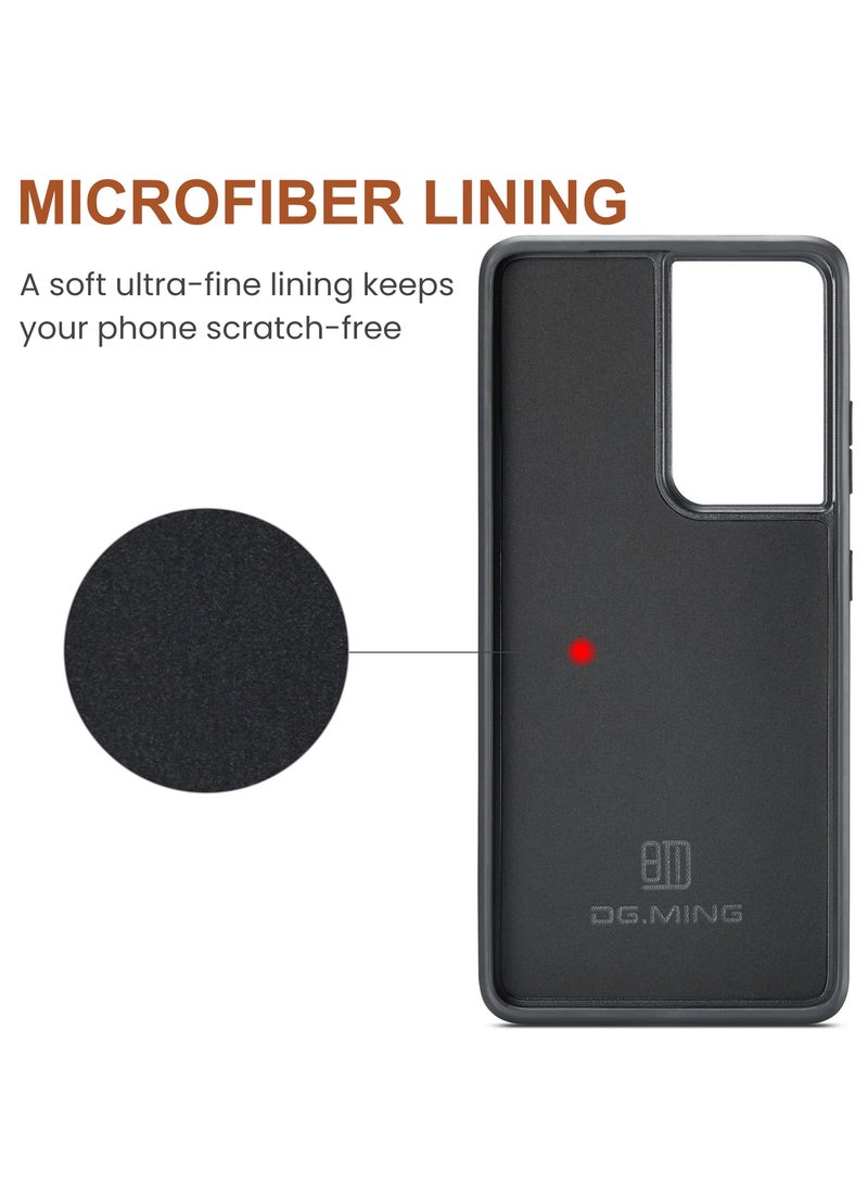 DGMING CaseMe Wallet Case for Samsung Galaxy S21 Ultra DGMING Premium Leather Phone Case Back Cover Magnetic Detachable with Trifold Wallet Card Holder Pocket - Purple - Image 3