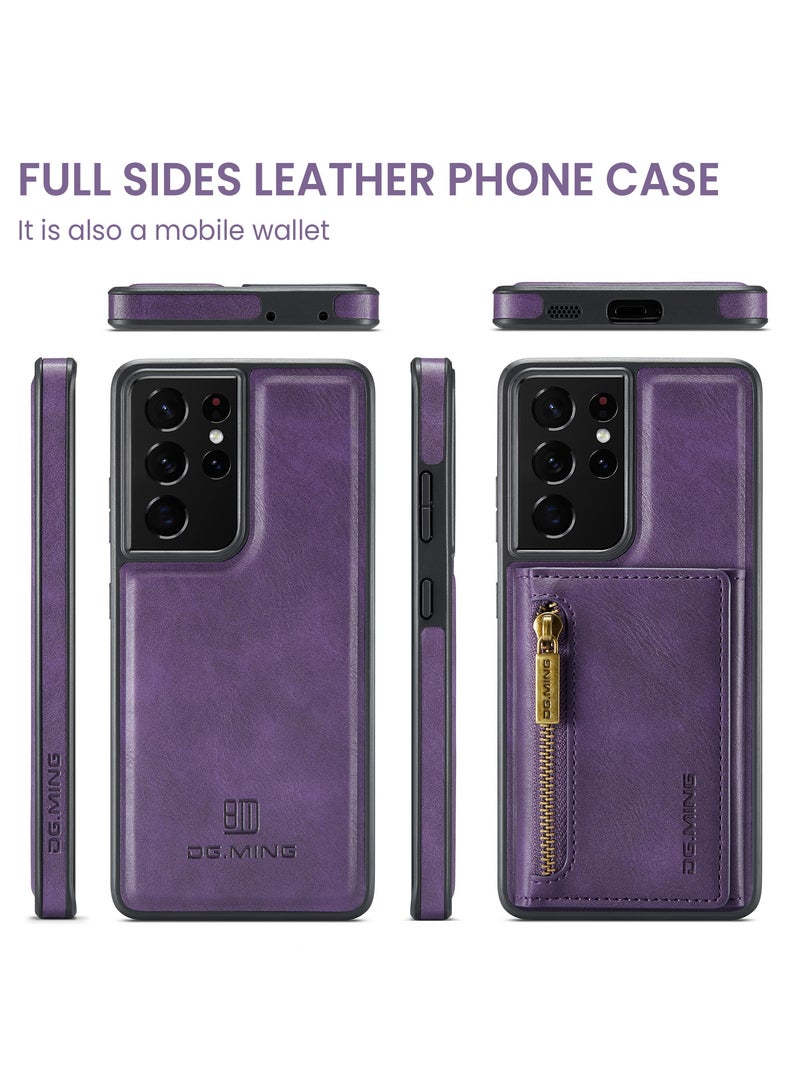 DGMING CaseMe Wallet Case for Samsung Galaxy S21 Ultra DGMING Premium Leather Phone Case Back Cover Magnetic Detachable with Trifold Wallet Card Holder Pocket - Purple - Image 5