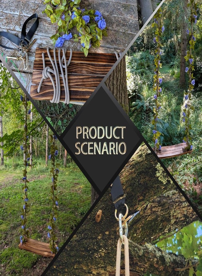FOKOL 2026 Upgraded Large Wooden Swing Seat, 24"x 8", Hanging Tree Swing for Adults & Kids, 500lbs Load, Adjustable Nylon Rope & Tree Straps, Indoor/Outdoor Swings with Purple Floral Garland - Image 3