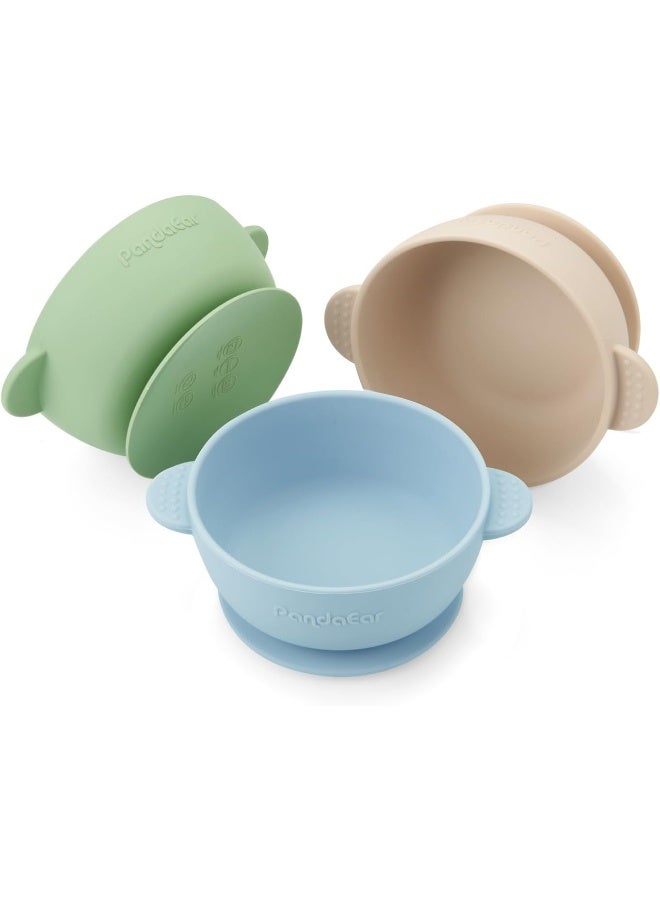 PandaEar 3 Pack Baby Bowls with Suction| Stay Put Silicone Food Bowl for Babies Kids Toddlers Infants| Food Grade Soft Safe BPA-Free Silicone (Multi-Color) - Image 1