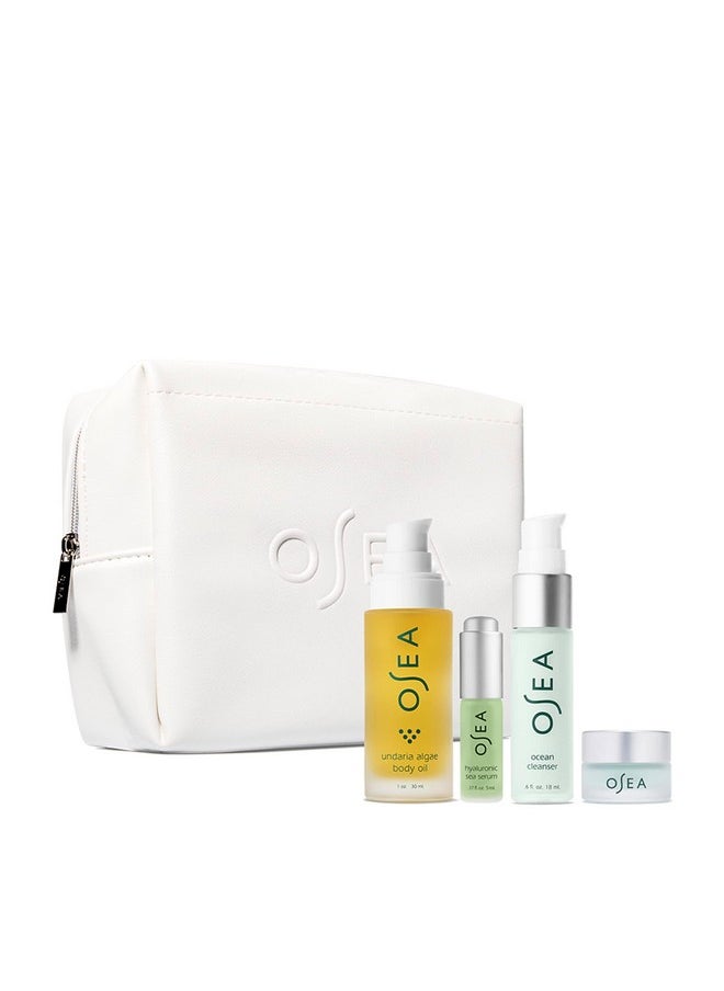 OSEA - Bestsellers Discovery Skincare Set 4Piece Skin Care Set Vegan Leather Pouch Body Oil Face Cleanser Water Cream & Hyaluronic Acid Serum Clean Beauty Travel Set Ideal For Beauty Gifts - Image 1
