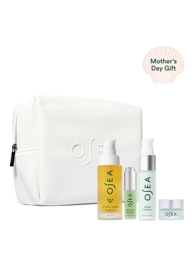 OSEA - Bestsellers Discovery Skincare Set 4Piece Skin Care Set Vegan Leather Pouch Body Oil Face Cleanser Water Cream & Hyaluronic Acid Serum Clean Beauty Travel Set Ideal For Beauty Gifts - Image 1