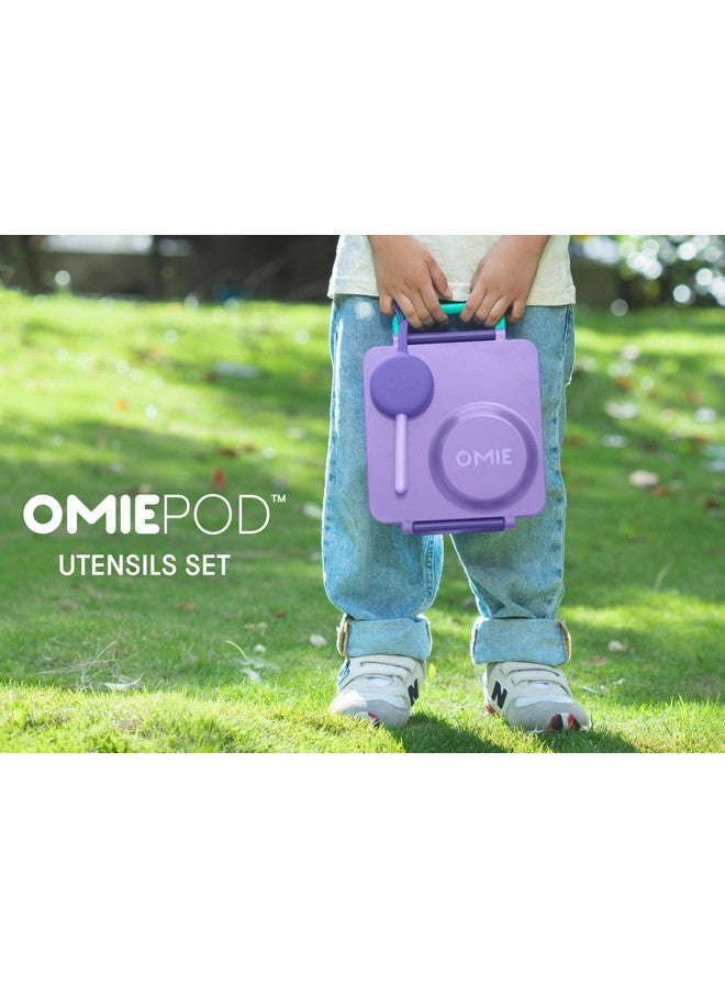 OMIE مجموعة أدوات الأطفال من أومي أومي بوكس مع حقيبة - 2 قطعة من البلاستيك، شوكة وملعقة قابلة لإعادة الاستخدام مع علبة للأطفال (لافندر) - Image 2
