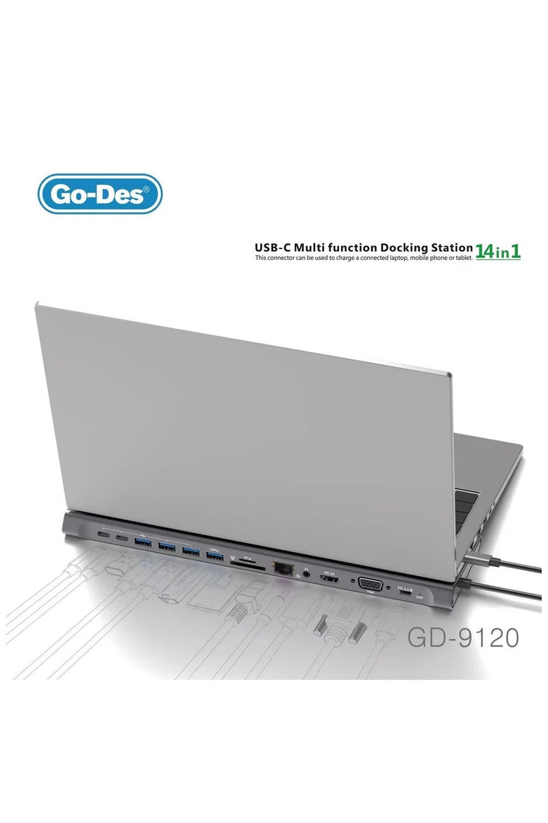 GO-DES 14in1 USB C Type-c Hub hubs docking station dual 4K HDR, VGA, RJ45 Ethernet USB3.0 100W PD SD/TF/ Card reader 3.5mm Audio Go-Des PD Charging adapter for MacBook Pro and Huawei - Image 2