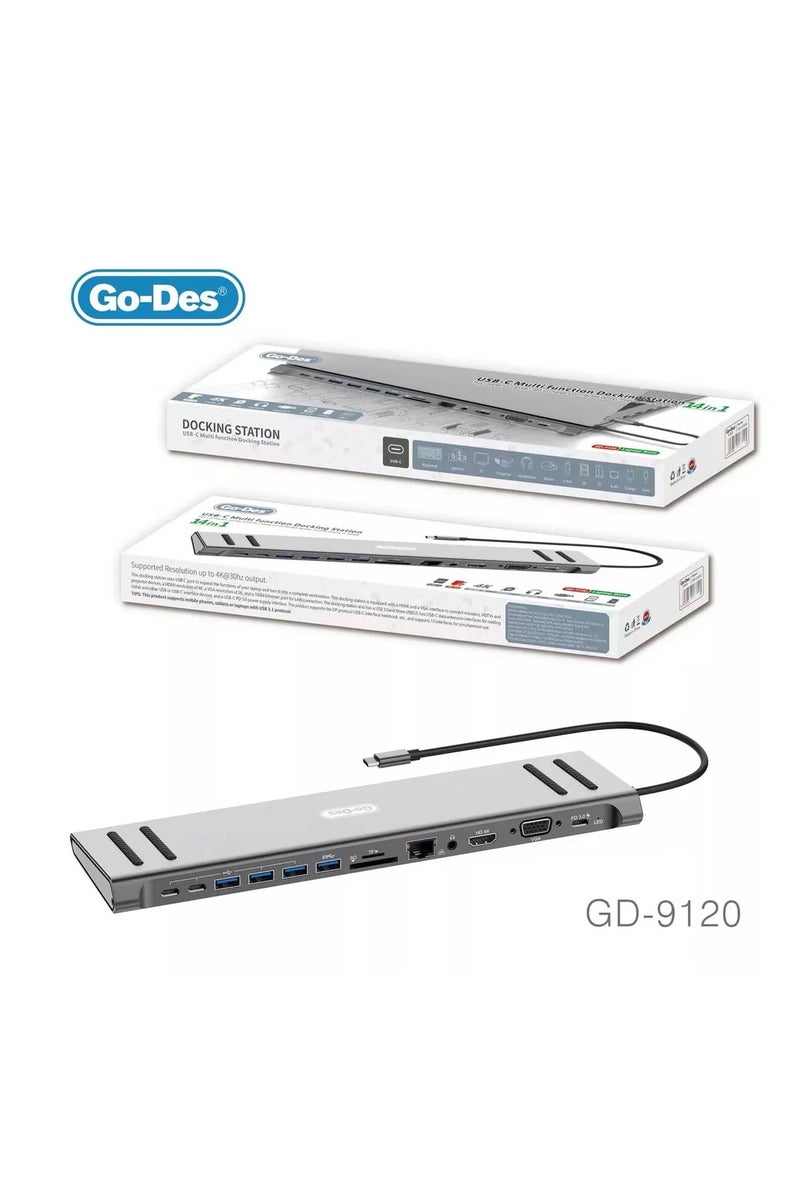 GO-DES 14in1 USB C Type-c Hub hubs docking station dual 4K HDR, VGA, RJ45 Ethernet USB3.0 100W PD SD/TF/ Card reader 3.5mm Audio Go-Des PD Charging adapter for MacBook Pro and Huawei - Image 1