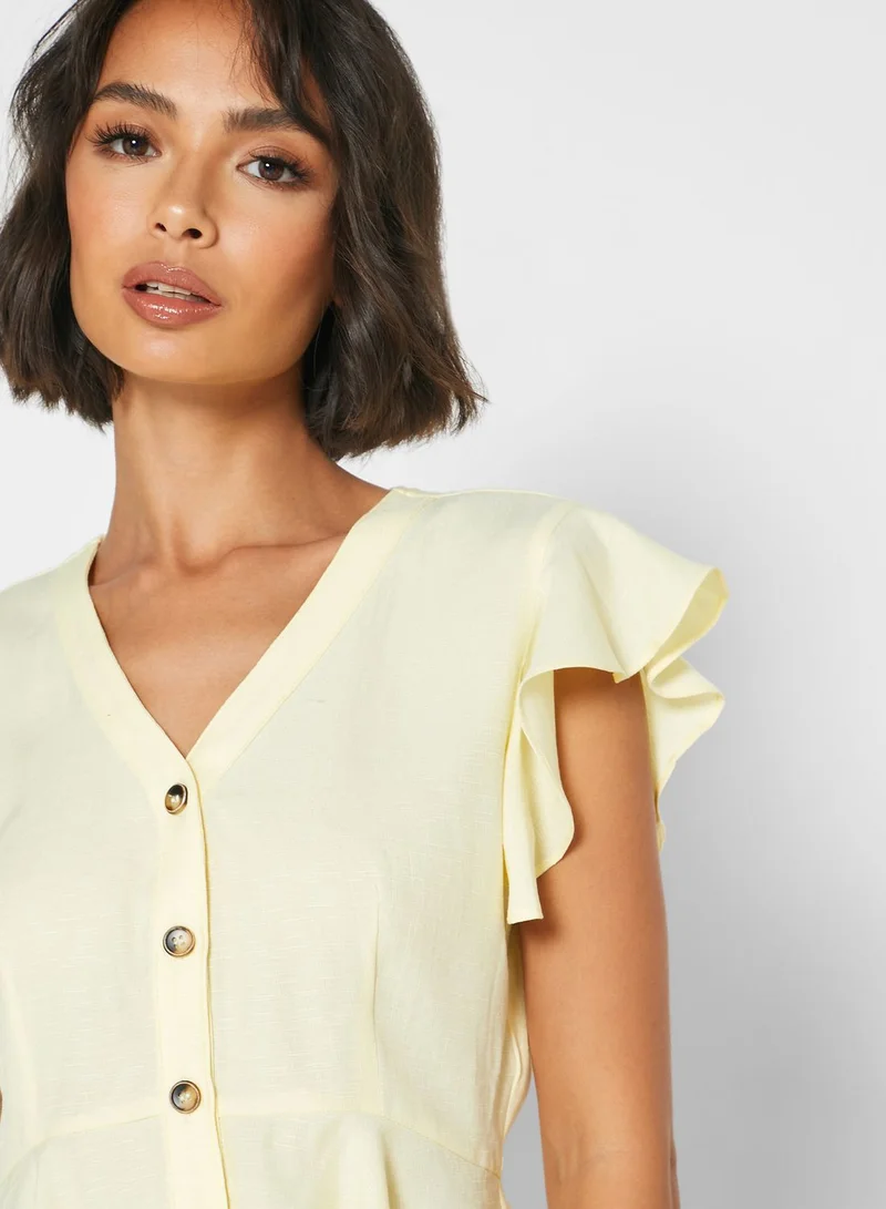Ginger Ruffle Sleeve Button Down Crop Top