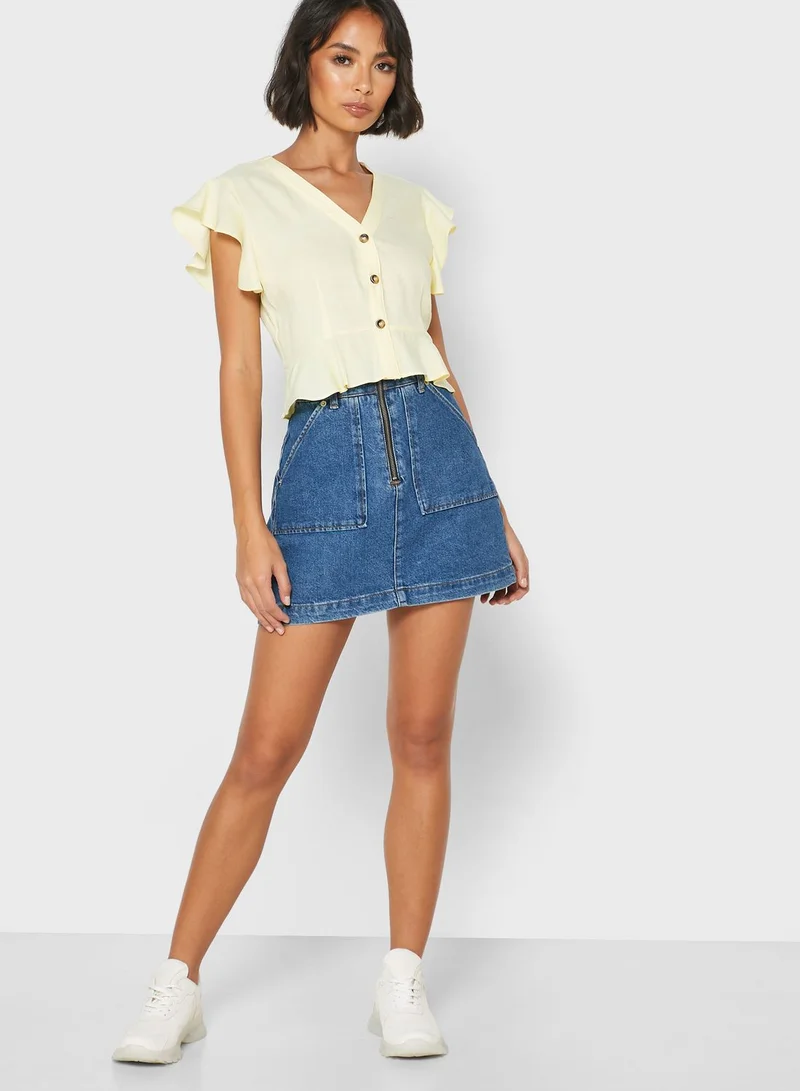 Ginger Ruffle Sleeve Button Down Crop Top