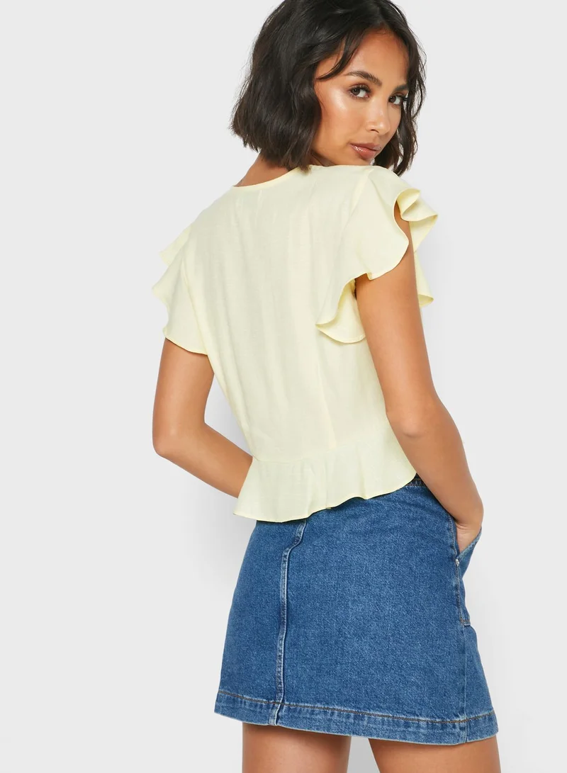 Ginger Ruffle Sleeve Button Down Crop Top