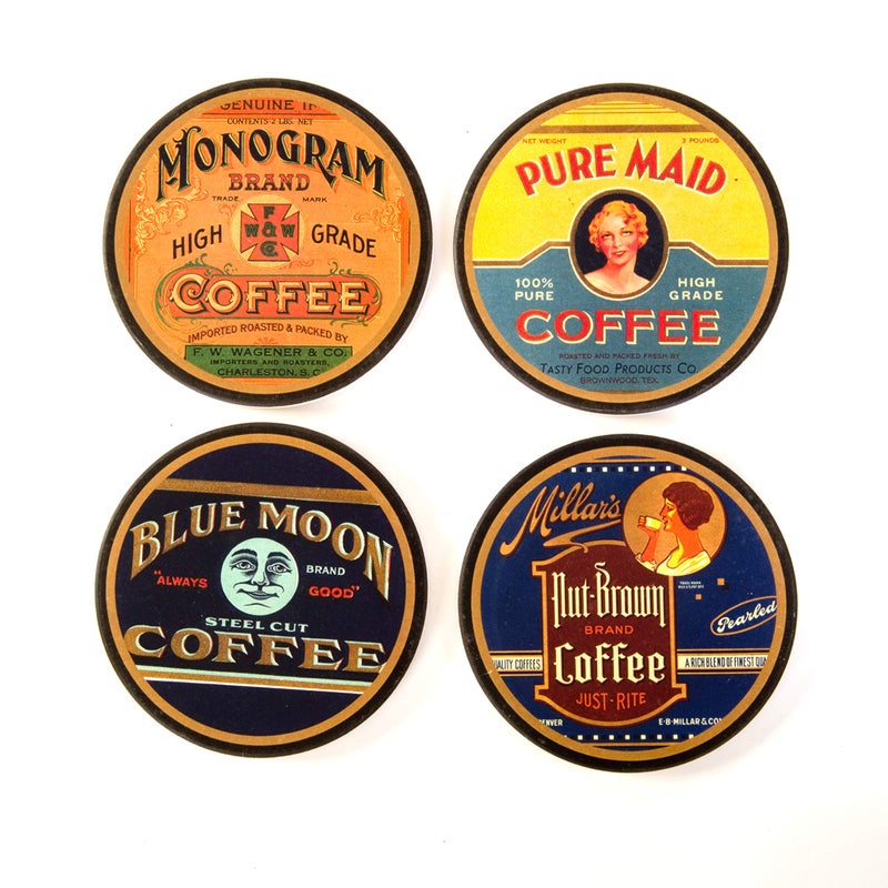 CoasterStone Coffee Labels Absorbent Coasters Slightly Oversized at 425 Width Multicolor