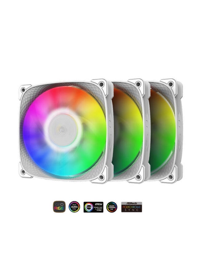 Geometricfuture Dragon Scale 2505w White 12cm Argb Synchronized Motherboard Cooling Fans 3-pack - Image 1