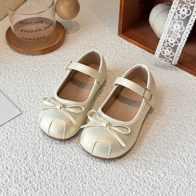 2026 New Girls Princess Mary Jane Shoes, Pearlescent PU Leather Bow, Soft Sole for Kids (4-16 Years)