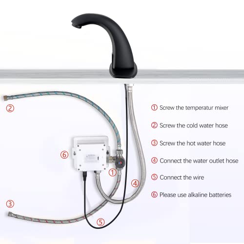 Charmingwater Touchless Bathroom Sink Faucet, Motion Automatic Sensor Faucet with Hole Cover Plate, Matte Black - Image 5