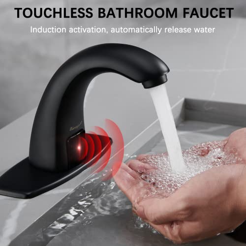Charmingwater Touchless Bathroom Sink Faucet, Motion Automatic Sensor Faucet with Hole Cover Plate, Matte Black - Image 2