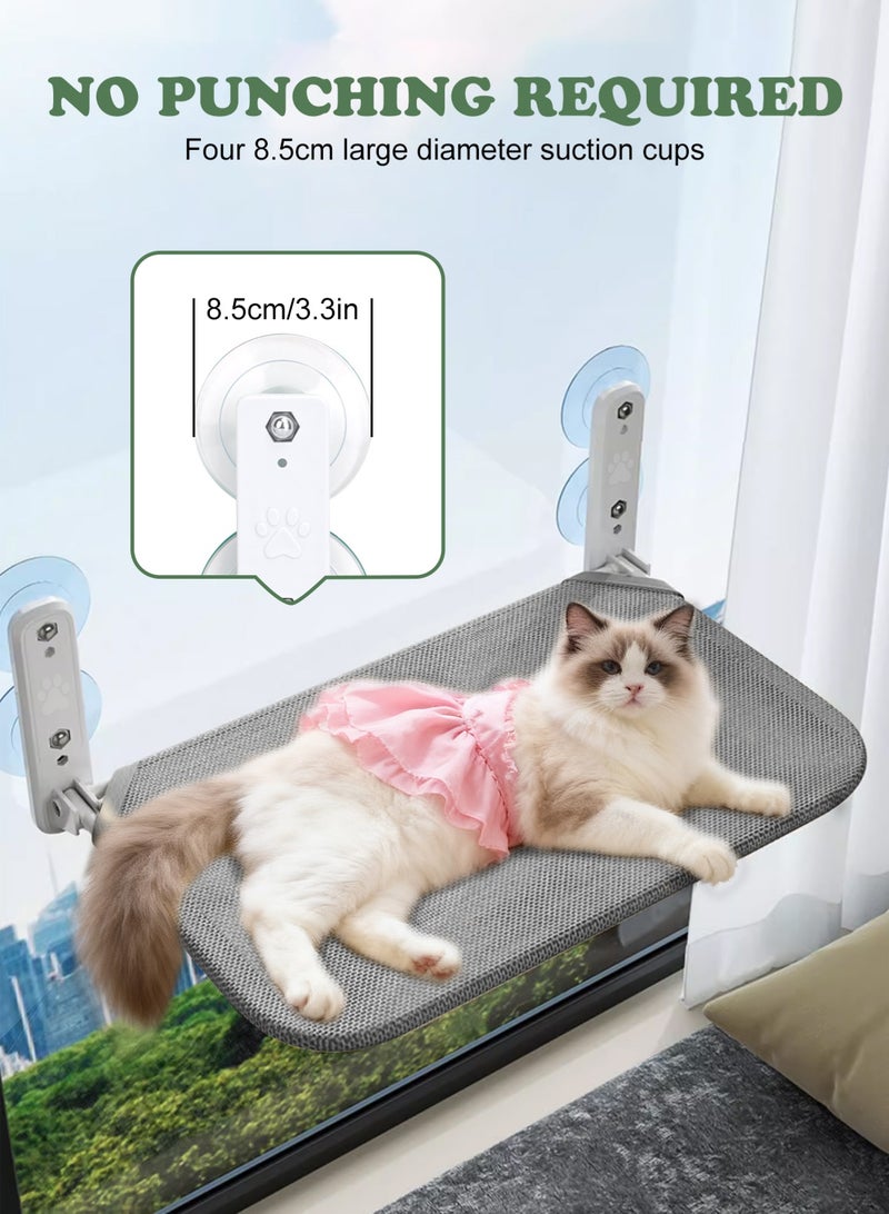 أوربازار أرجوحة قطط قابلة للطي للنافذة - لاسلكية، سرير مبطن مدمج قابل للغسل في الغسالة، إطار معدني قوي - مجثم نافذة للقطط الكبيرة والقطط الصغيرة (لعبة عصا قطط إضافية) - Image 4