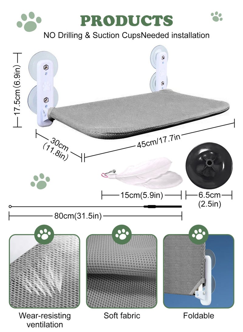 أوربازار أرجوحة قطط قابلة للطي للنافذة - لاسلكية، سرير مبطن مدمج قابل للغسل في الغسالة، إطار معدني قوي - مجثم نافذة للقطط الكبيرة والقطط الصغيرة (لعبة عصا قطط إضافية) - Image 2