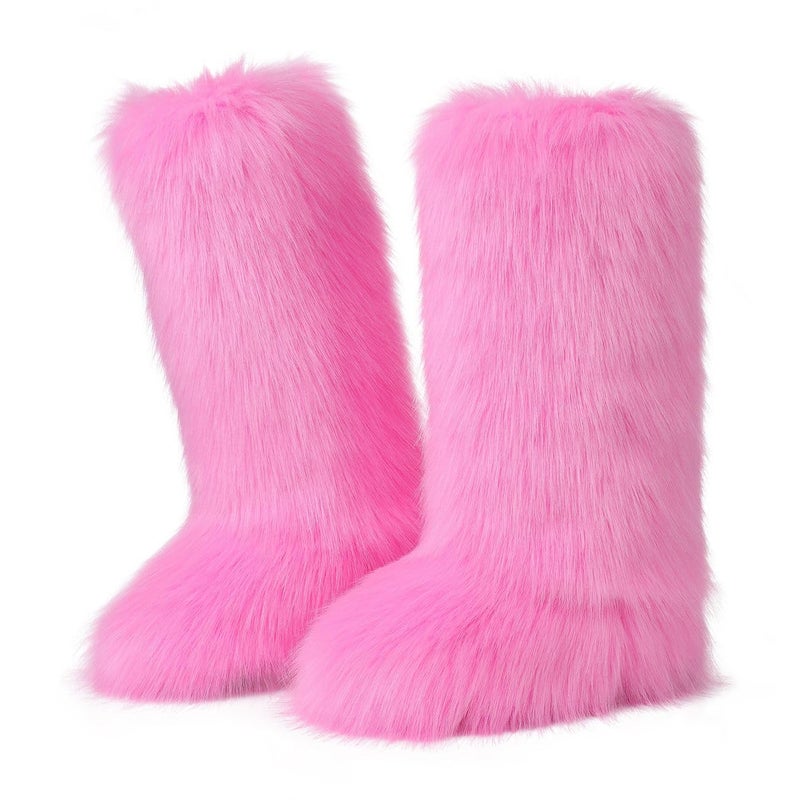 CELNEPHO Pink Women's Fur Boot Comfortable Furry Knee High Boots Round Toe Warm Snow Boots Fashion Winter Boots - Image 1