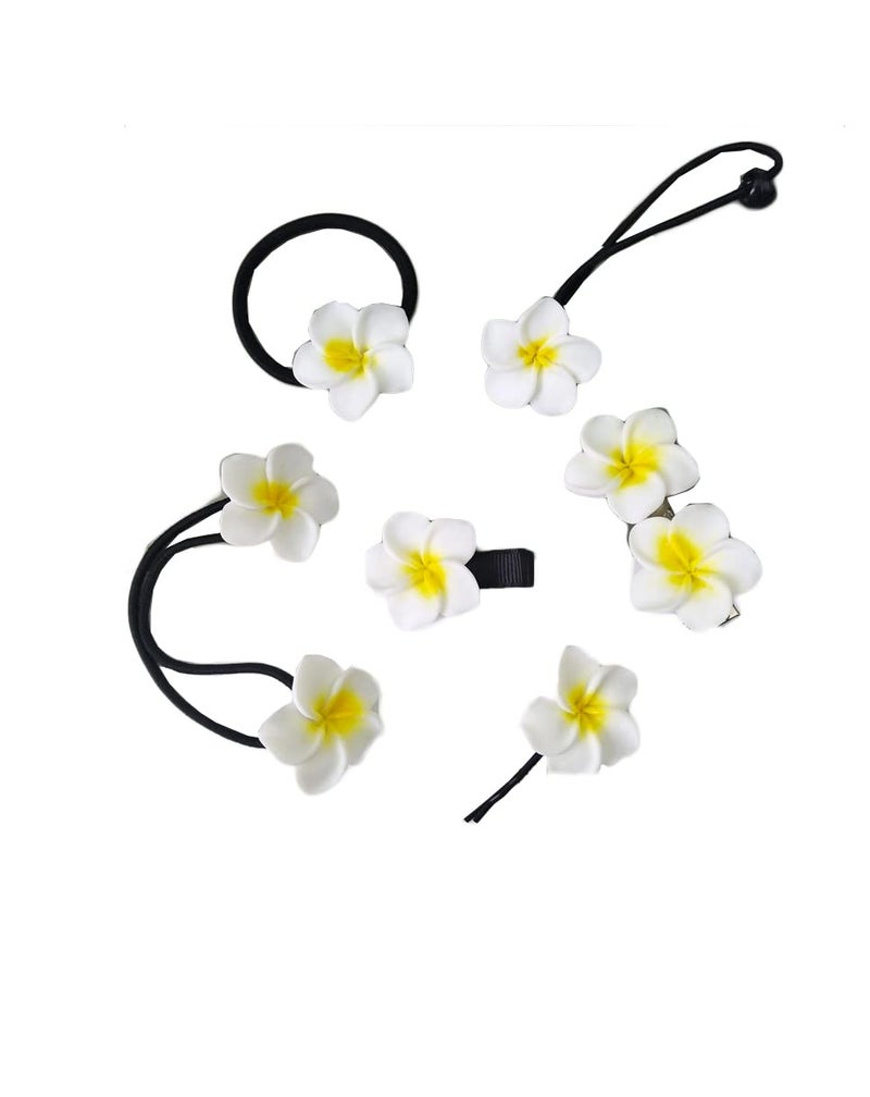 Plumeria Hair Ties Frangipani Flower Hair Clips Pin Plumeria Hair Ring Rope Tie BWF01 6 PCsSet A