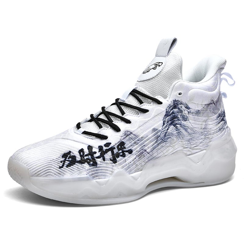 BEMYGREENBAG Mens HighTop Basketball Shoes with AntiSlip and WearResistant Soles Running Shoes with Graffiti Design Fashionable Sports Shoes White Size 12 - Image 2