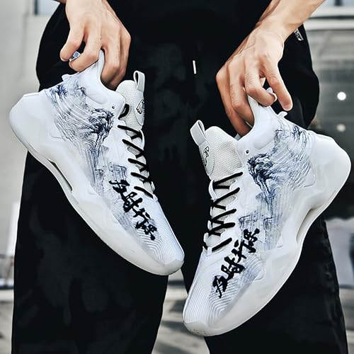 BEMYGREENBAG Mens HighTop Basketball Shoes with AntiSlip and WearResistant Soles Running Shoes with Graffiti Design Fashionable Sports Shoes White Size 12 - Image 3