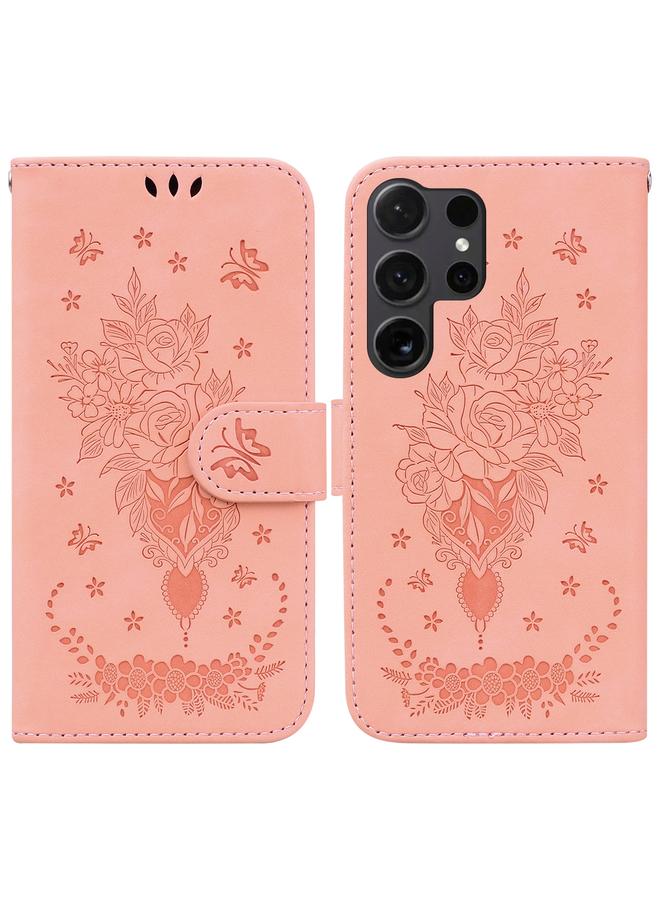 S-TOP Case For Samsung Galaxy S25 Ultra 5G Butterfly Rose Embossed Leather Phone Case - Image 1