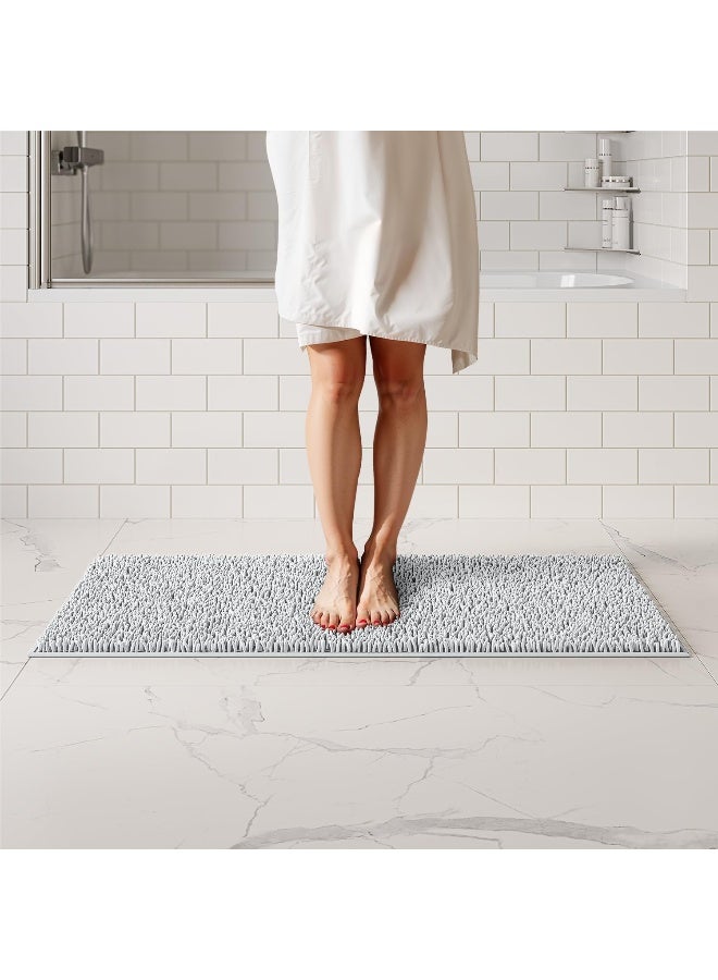 ITSOFT Plush Bathroom Rug 47x21, Absorbent Machine Washable Non Slip Chenille Bath Mats, Quick Dry Bathmat, Bath Rugs for Bath, Shower, Bedroom, or Door Mat, White - Image 1