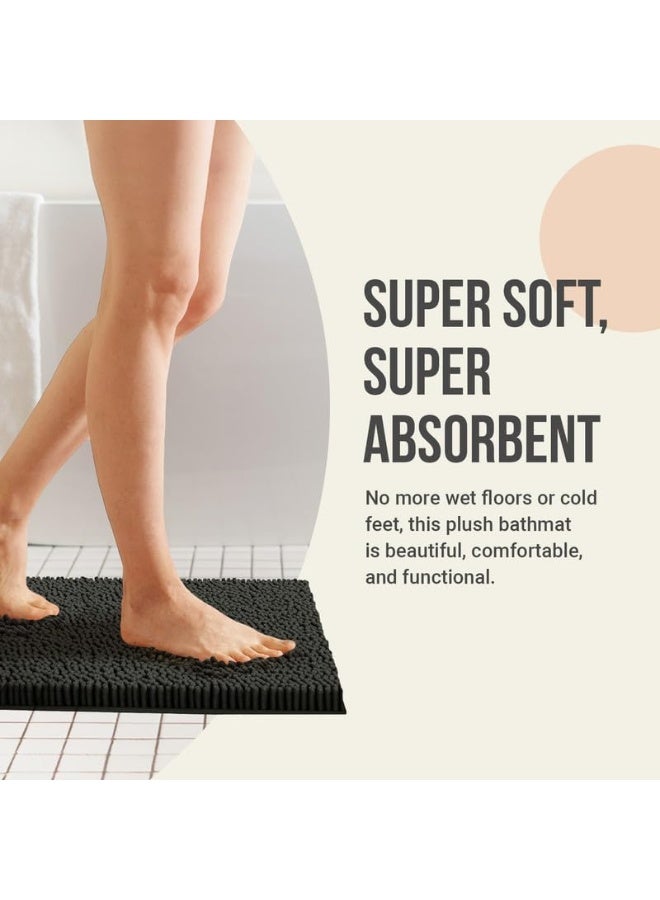 ITSOFT Plush Bathroom Rug 47x21, Absorbent Machine Washable Non Slip Chenille Bath Mats, Quick Dry Bathmat, Bath Rugs for Bath, Shower, Bedroom, or Door Mat, White - Image 2