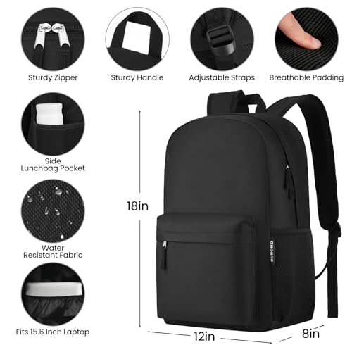 ZUBOND Unisex Black Backpack for School Travel Lightweight Laptop Backpack Fits 156 Inch Notebook Water Bottle Pocket Ideal for Teens College Students Adults - Image 3