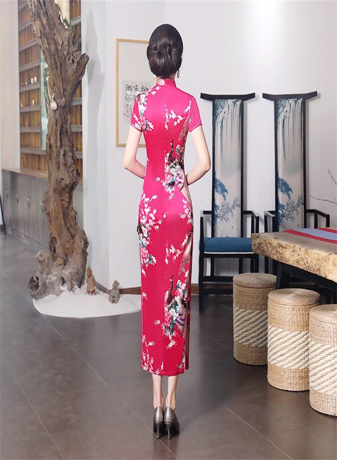 Loquat Short Sleeved Dress Peach Red,  - Image 2