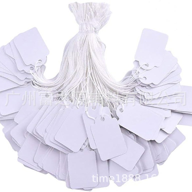 S With String Attached, 1.38" X 0.87" White Paper Hang Tags Jewelry Hang Tag Jewelry Number Paper Tag With String Handwritten Blank Label Tag - Image 1