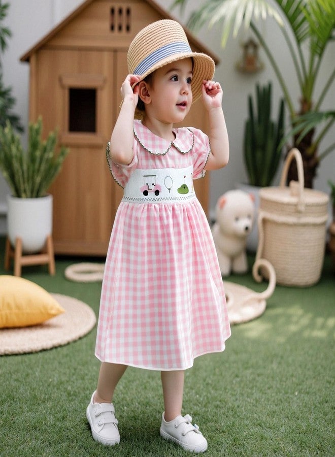 GOOCHEER Toddler Baby Girl Golf Smocked Puff Short Sleeve Dress 12 18 Month 2T 3T 4T 5T Collared Plaid Tunic Playwear Dresses (Pink, 2-3 Years) - Image 2
