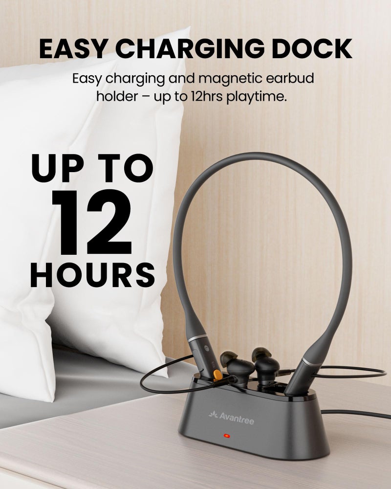 Avantree Loop Dock â€“ Auracast & Bluetooth Neckband Earbuds with Drop-in Charging Dock, Low-Latency Audio, 3 EQ Modes with Voice Clear, Comfortable All-Day Wear for TV, PC, Phone & Daily Listening - Image 5