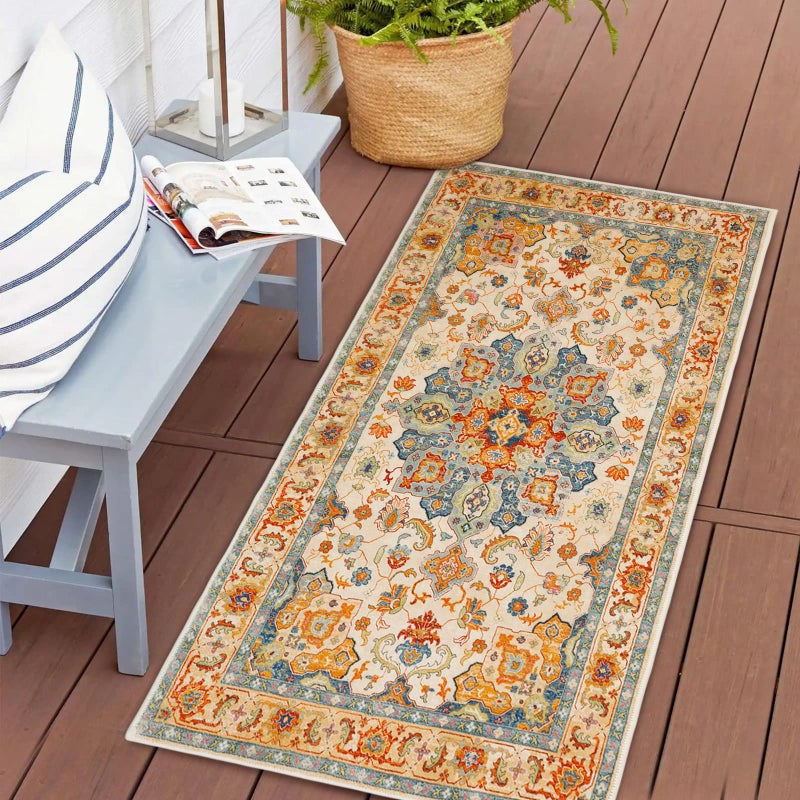COMSLE Boho Distressed Area Rug 2 x 4 Machine Washable Faux Wool NonSlip Small Rug for Entryway Bedroom Kitchen  Indoor Floor Carpet