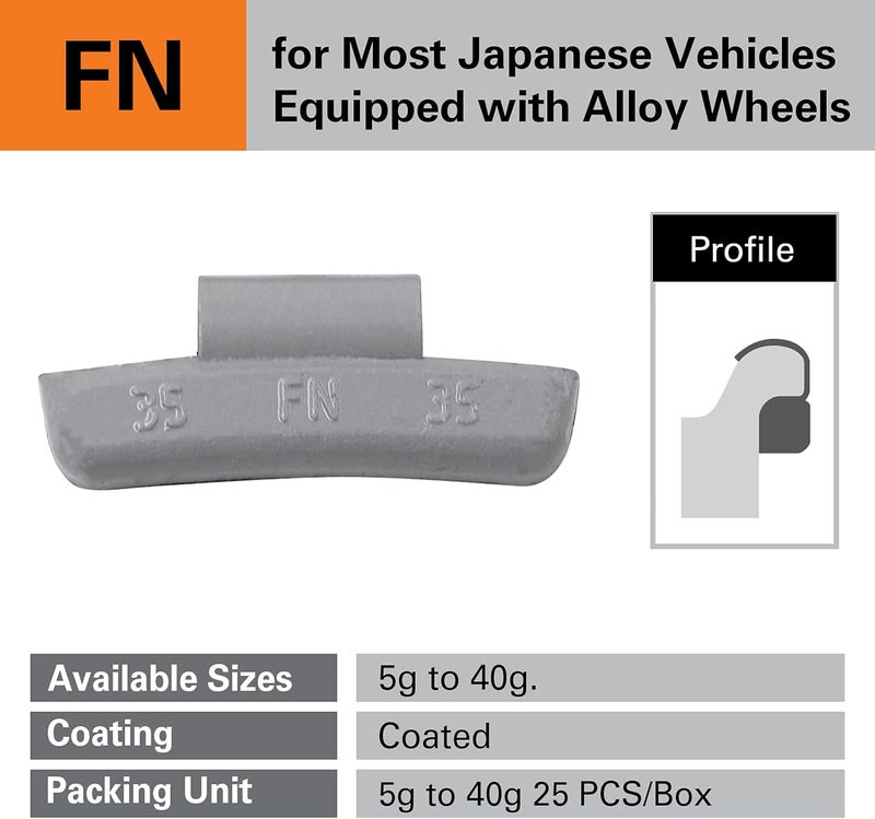 CKAuto FN Series Coated Lead Clip On Wheel Weights, 10g, 25pcs/Box - Image 2