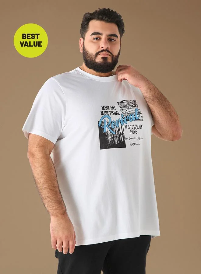 Splash FAV Plus Size Graphic Print Crew Neck T-shirt with Short Sleeves