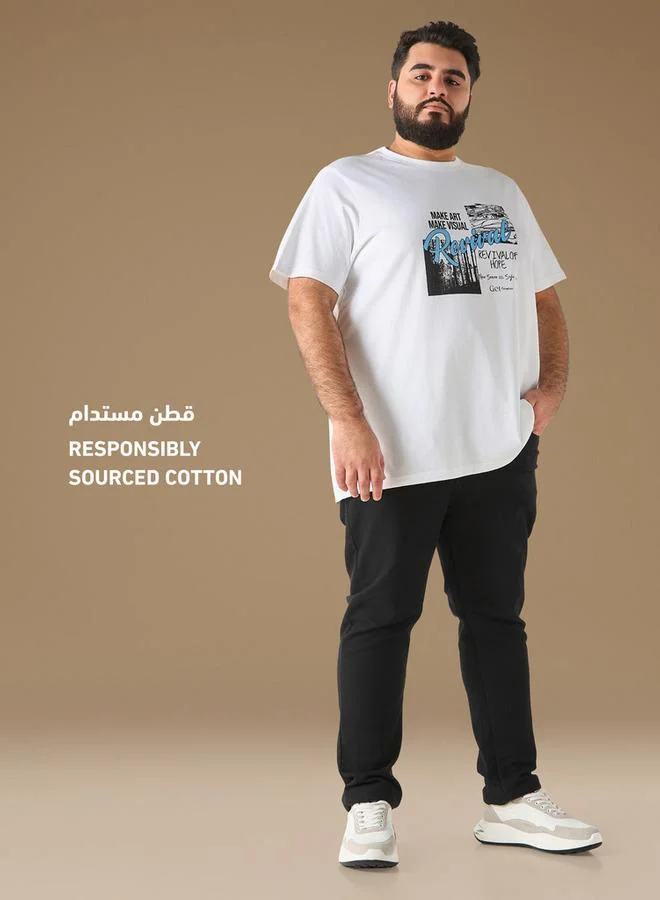 Splash FAV Plus Size Graphic Print Crew Neck T-shirt with Short Sleeves