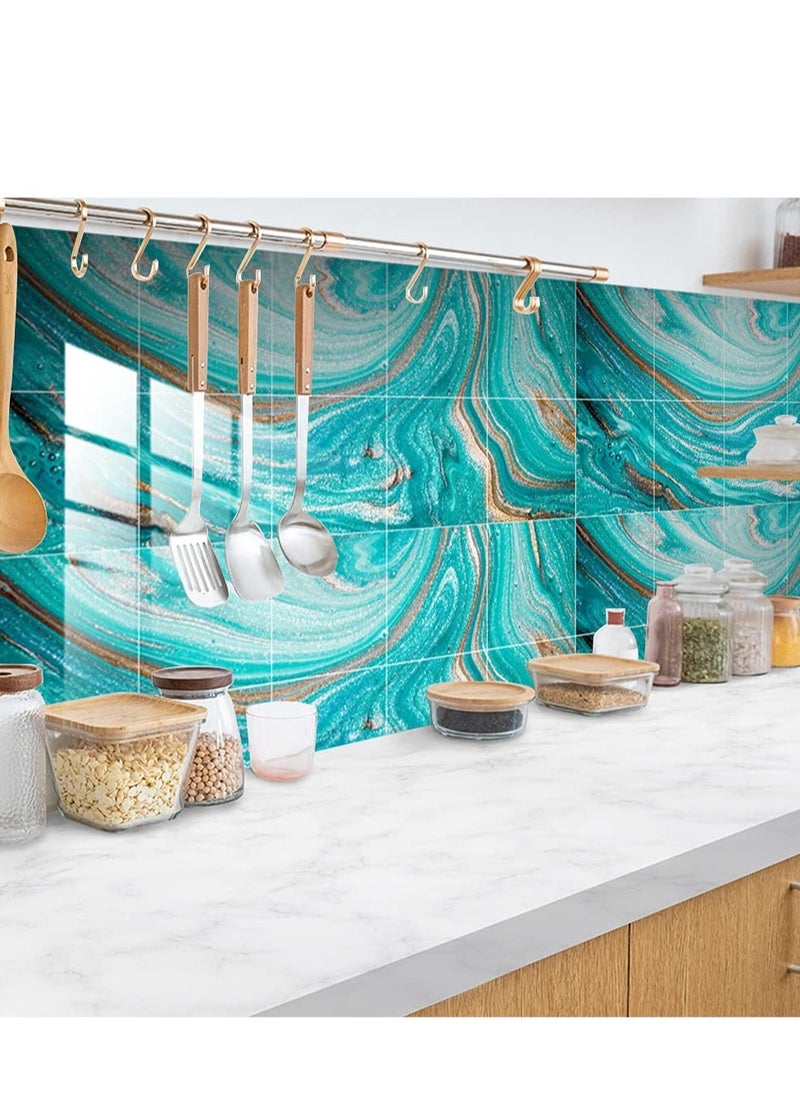 Excefore 20 Pieces Marble Tile Stickers, PVC Waterproof Oil Proof Self Adhesive Stickers, Suitable for Kitchen Bathroom Backsplash Home Decor (Blue, 8"x8")  - Image 2