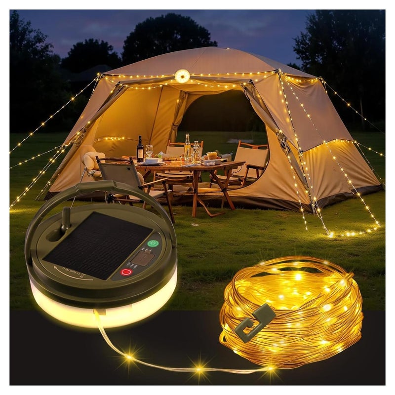 عام أضواء سلسلة التخييم الشمسية ، وأضواء خيمة للتخزين السريع مع 9 أوضاع للإضاءة ، وأضواء خيالية محمولة مقاومة للماء لزخارف حديقة الفناء في الهواء الطلق - Image 1